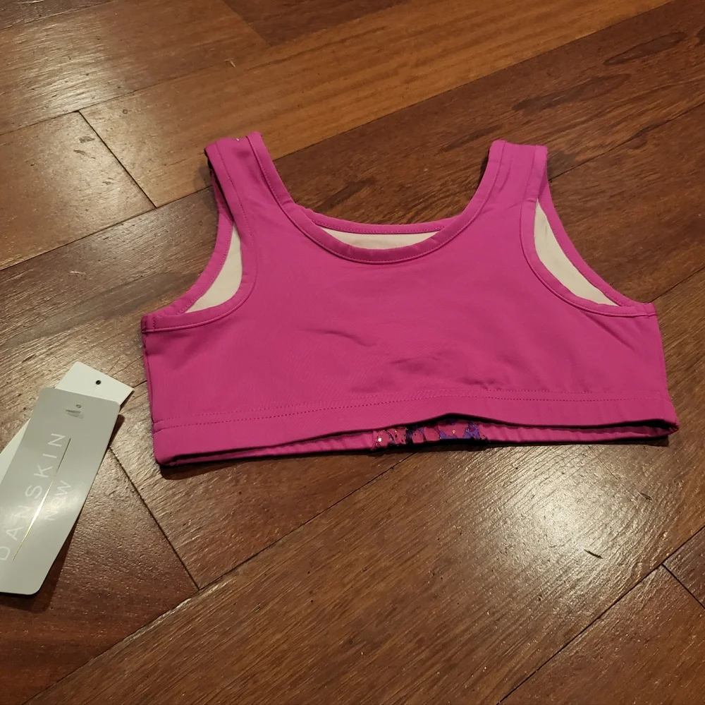 🌻 NWT Danskin Pink Foil Girls Dance Bra Top Size L (10/12)